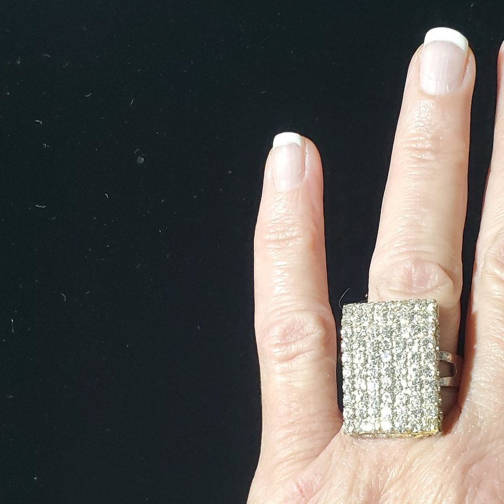 Silver Crystal Rectangular Adjustable Statement Ring